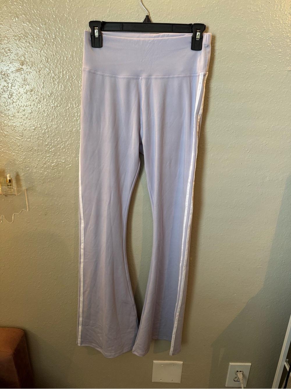 Lavender Flare Leggings with White Side Stripe